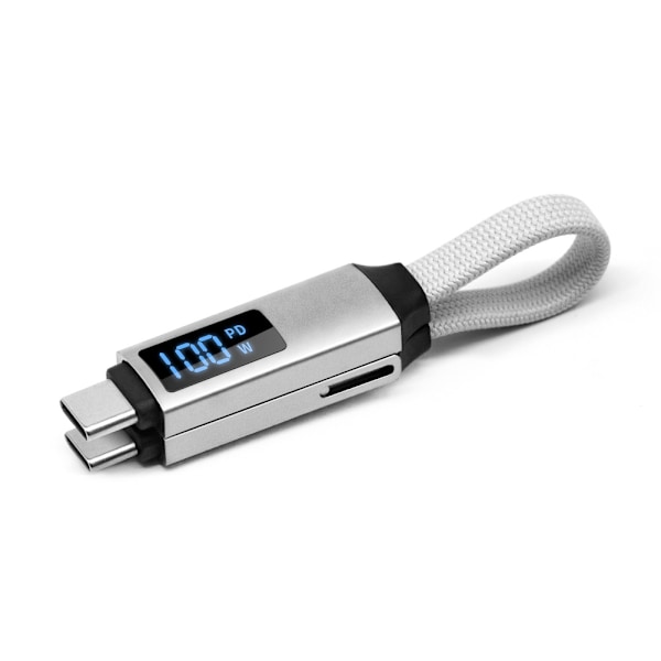 Magnetisk Nyckelring Laddningskabel med LED-display, 3-i-1 med 100W Ultrasnabb USB-C Laddningskabel, Universal Laddningskabel Kort för Resor Sliver