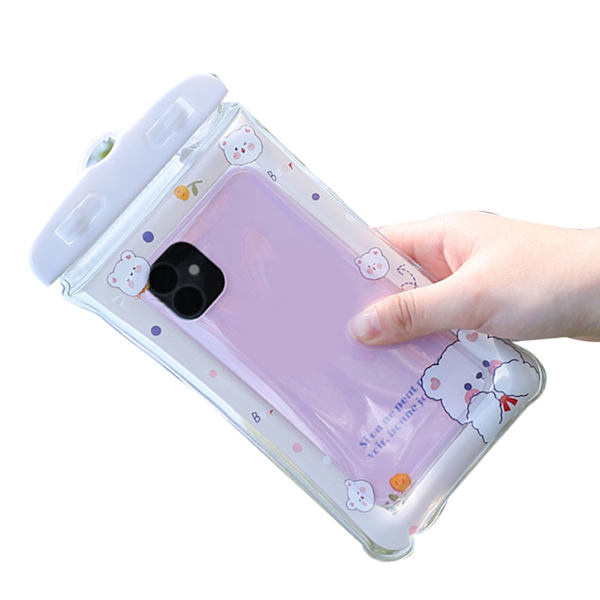 Vandtæt telefonpose Cartoon Cute Sensitive Touch Transparent telefonpose med snor til drifting svømning dykning White bear
