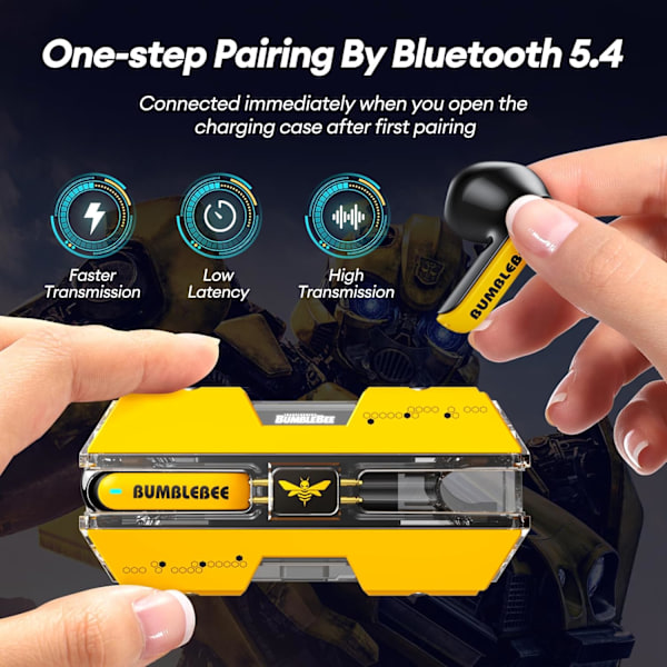 Transformers TF-T01 True Wireless Earbuds Bluetooth 5.4 Hodetelefoner Bass Stereo Øretelefoner, Bluetooth Ørepropp i Øret Støydempende Mikrofon, 60H Spilletid Bumblebee