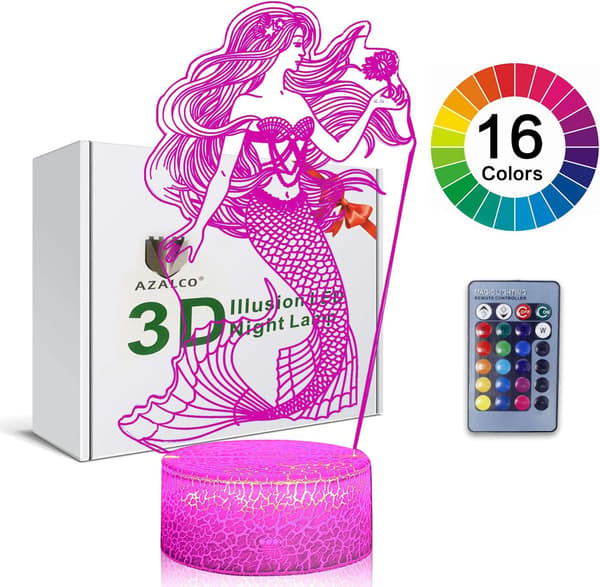 3D Illusjon Havfrue Nattlampe 16 Fargeendringer Touch W