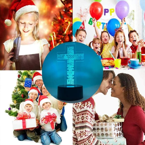 Jesus Kors 3D LED Kristus Optisk Illusjon Akryl Nattlys
