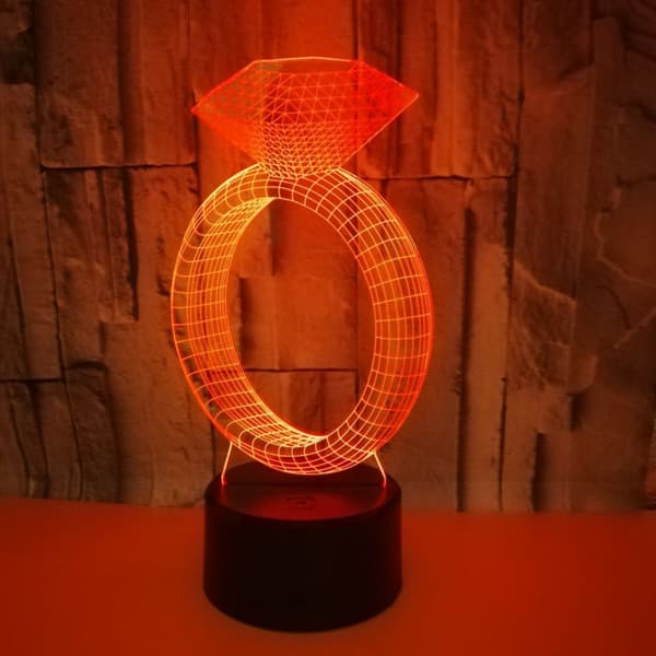 Diamantring Natlampe, 3D Illusion Lampe, 7 Farver Changi