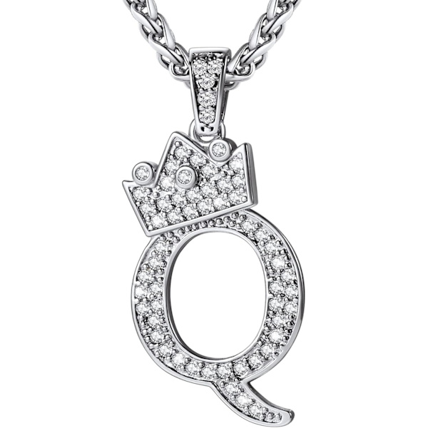 Krone Initial A-Z Halskæde, Iced Out Bogstav Vedhæng med 22-24 Tommer Kæde, Mænd Kvinder Bling Hip Hop Alfabet Navn Smykker Gave Store Initialer Halskæder Q Silver