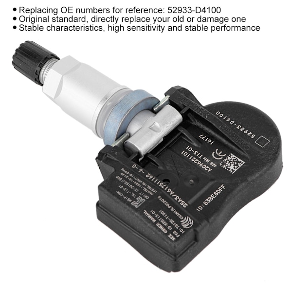 4 stk TPMS Dæktryksensor 52933-D4100 til KIA Optima Hyundai Ioniq Genesis G90
