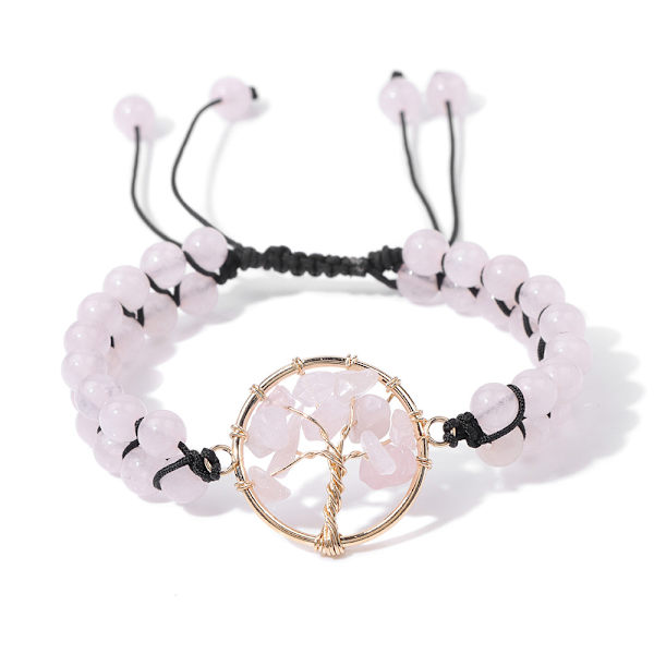 Halvädelstenar Kristall Runda Pärlor Justerbara Flätade Makrame-Kvastar Armband - Handgjorda Boho Wrap Armband för Kvinnor Män Pink