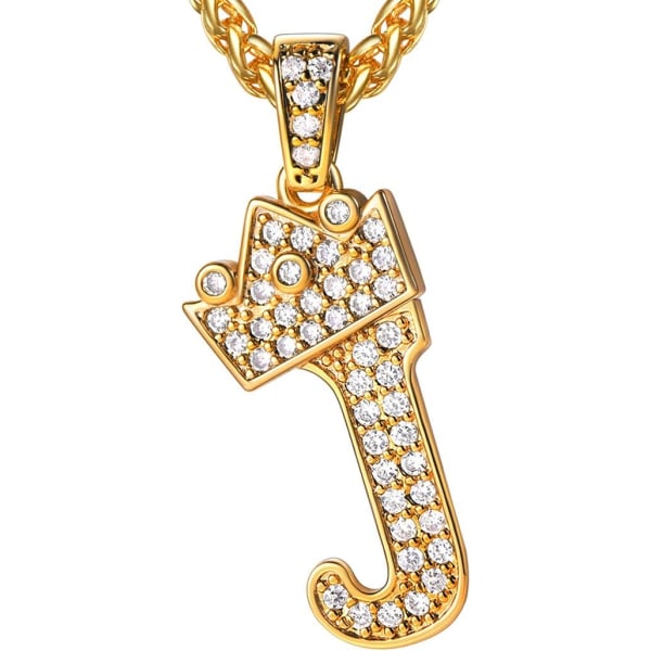 Krone Initial A-Z Halskjede, Iced Out Bokstavanheng med 22-24 Tommers Kjede, Menn Kvinner Bling Hip Hop Alfabet Navn Smykker Gave Store Initialer Halskjeder J 18K Gold