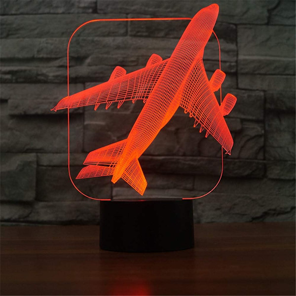 Flygplan 3D LED Civil Optisk Illusion Nattlampa, ZTOP 7 Färgbyte Touch Switch USB-driven Sovrumsdekoration Skrivbordslampa