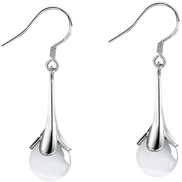 Petunia Faux Moonstone Hook Pendant Earrings , All