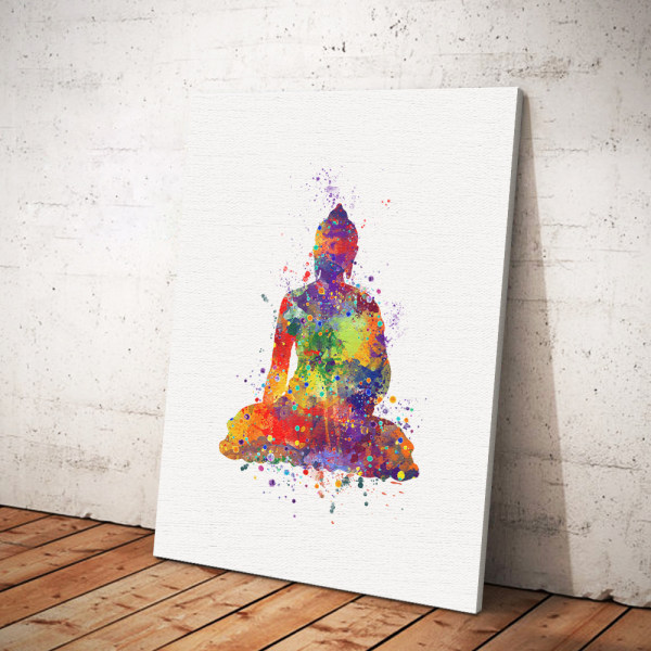 Buddha, Lotus og Mudra Wall Art Canvas Print Plakat, Simple Fashion Aquarel