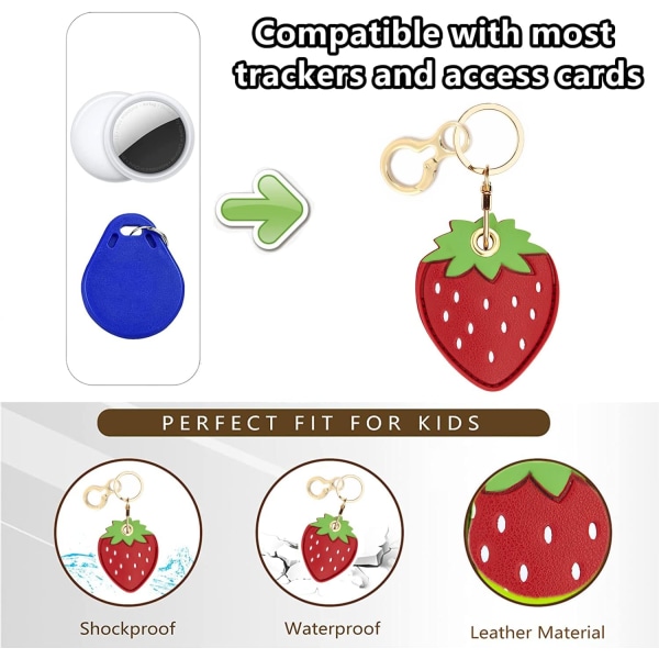 Læder nøgleringholder etui kompatibel med Apple AirTag, sød beskyttende Air Tag cover med nøglering, anti-scratch finder GPS tracker etui til Strawberry