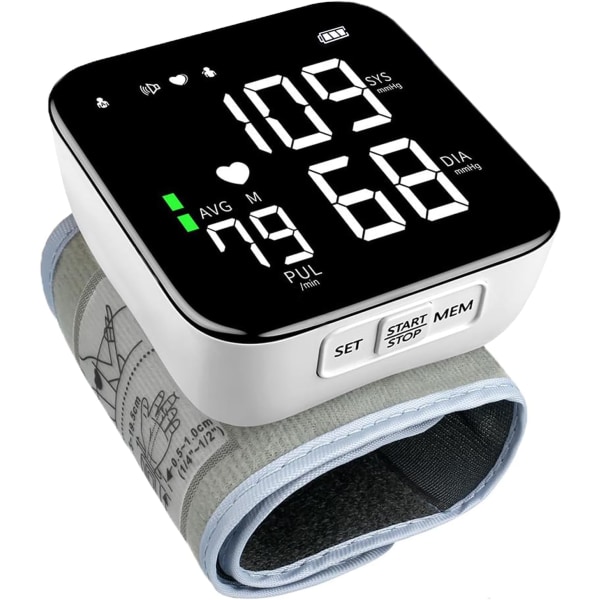 Håndledsblodtryksmåler,blodtryksmålere til hjemmebrug 2X90 Læsehukommelse Stor LED-skærm Automatisk BP-monitor Genopladeligt blodtryk