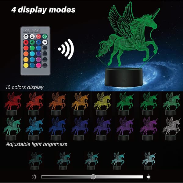 3D Optisk Illusions Natlampe 16 LED Farveskiftende Lampe Gi