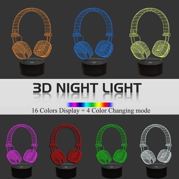Hodetelefon 3D Nattlys Illusjonslampe for Barn, Spillrom