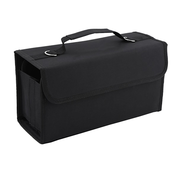 80 Slots Multi Layer Høj Kapacitet Bære Markører Etui Opbevaring Penneholder Bærbar Taske Sort
