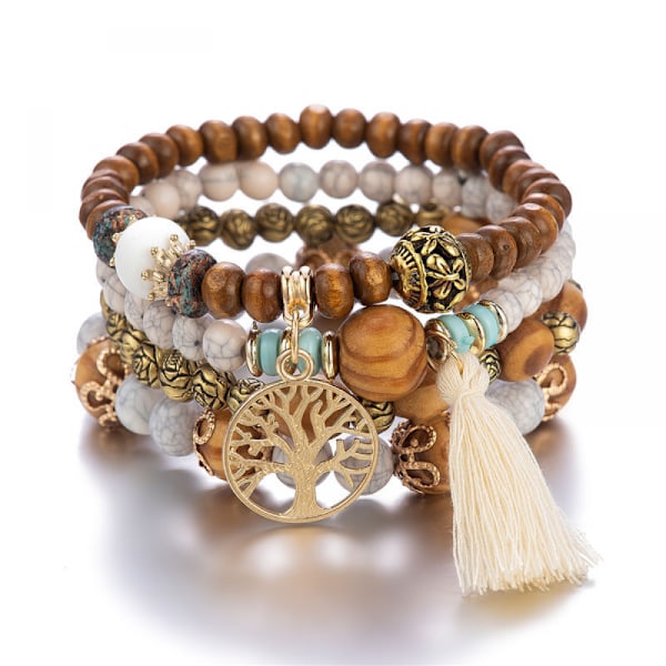 1PCS Bohemian Träpärla Armband Set för Kvinnor Flerskiktad