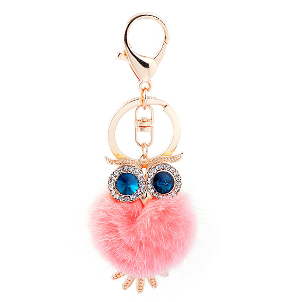 Uggla fluffig nyckelring handväska berlocker accessoarer plånbok nyckelring pink