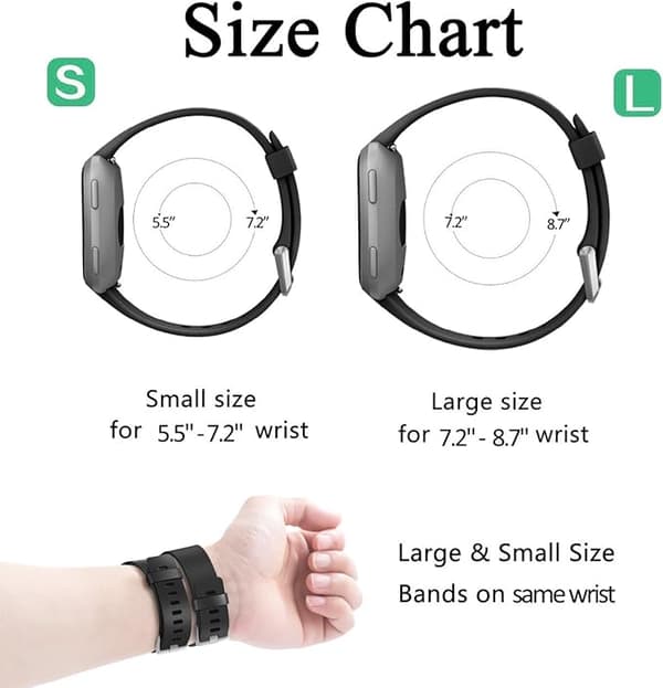 Älykellon ranneke sopii Fitbit versa älykellolle, versa 2 ja versa Lite se -kelloille naisille ja miehille (Musta-L)