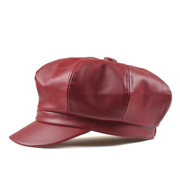 8-panel Newsboy-kasketter til kvinder, PU-læder Cabbie Painter H