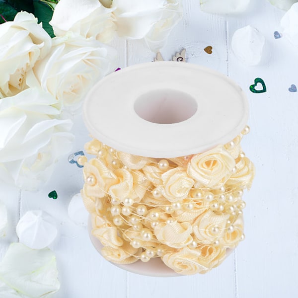 10m/rulla Ruusu Tekohelmi Lankahelmet Garland String DIY Hääkoristelu beige