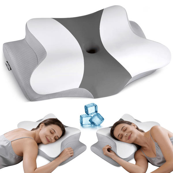 Ergonomisk Ortopedisk Konturkudde för Sömn, Nackstöd för Smärtlindring, Andningsbar Memory Foam Sängkudde, Sida Bak