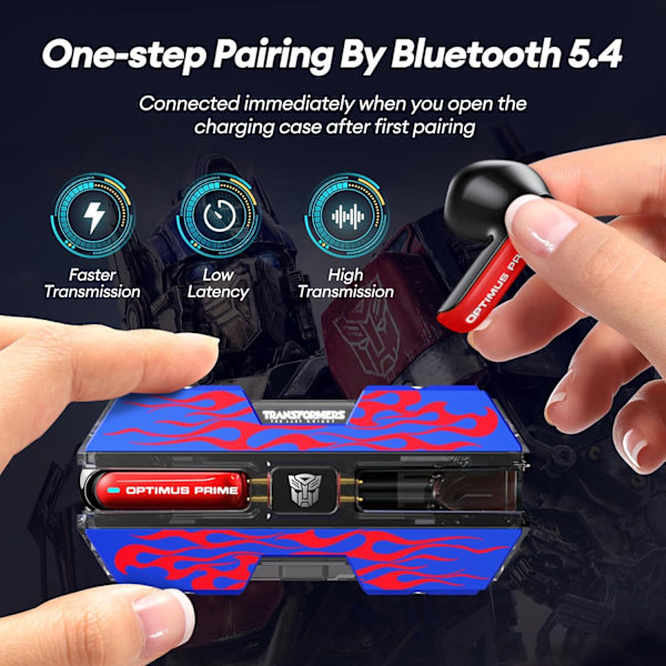 Transformers TF-T01 True Wireless Earbuds Bluetooth 5.4 Hodetelefoner Bass Stereo Øretelefoner, Bluetooth Ørepropp i Øret Støydempende Mikrofon, 60H Spilletid Optimus Prime