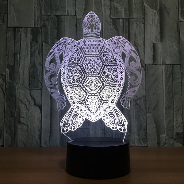 Havskildpadde 3D Natlampe, 7 Farver Skiftende Optisk Illusion