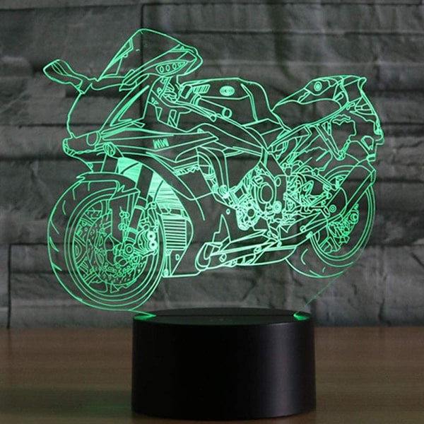 3D Illusion Nattlampa Motorcykel 7 Färgförändrande Touch Switch USB-driven LED Dekoration Bordlampa för Semester Födelsedag Jul Halloween