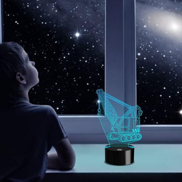 3D Illusjonslampe USB LED Kranbil Nattlys Skrivebord Bordlampe