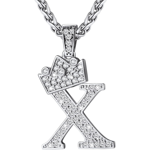 Krone Initial A-Z Halskæde, Iced Out Bogstav Vedhæng med 22-24 Tommer Kæde, Mænd Kvinder Bling Hip Hop Alfabet Navn Smykker Gave Store Initialer Halskæder X Silver