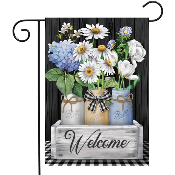 Crated Mason Jars Spring Garden Flag Welcome Daisies 12,5" x 18"