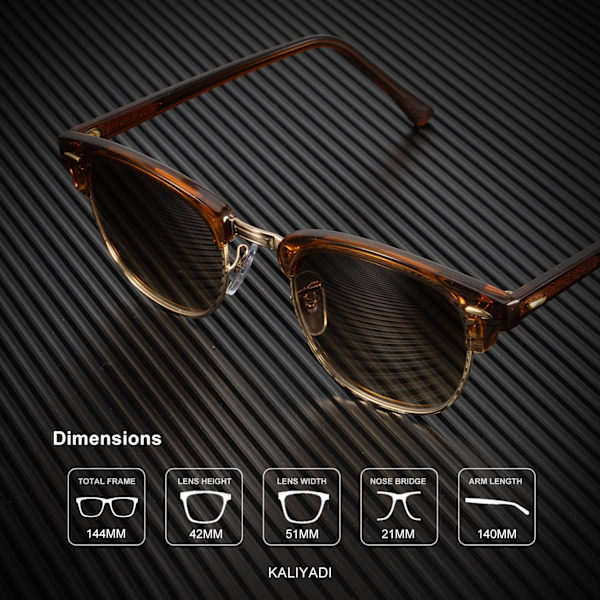 Polariserede solbriller til mænd og kvinder Semi-Rimless stel Kørsel Solbriller UV-blokering Gradient Brown Gold Rim