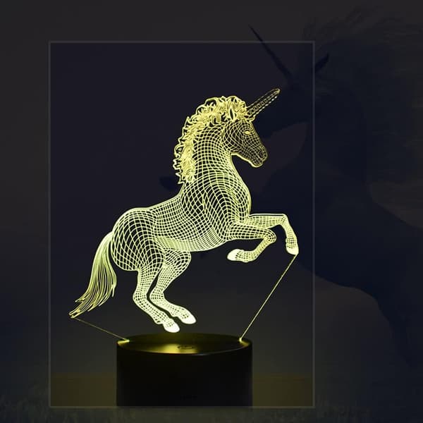 Unicorn Lamper Akryl 7-Farve 3D Illusion LED Farveskiftende