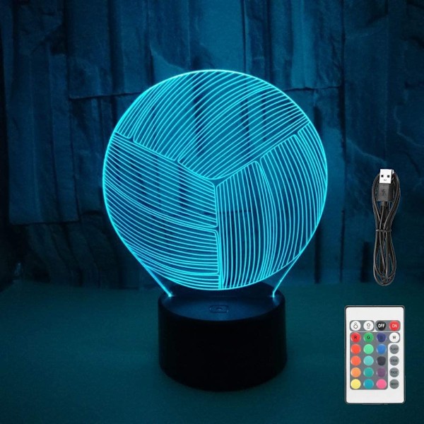 Volleyball Lampe Lekevarer 3D LED Optisk Illusjon Soverom Innredning Bordlampe med Fjernkontroll 7 Farger Akryl Søvn Nattlys Bursdagsgaver for Barn Barn
