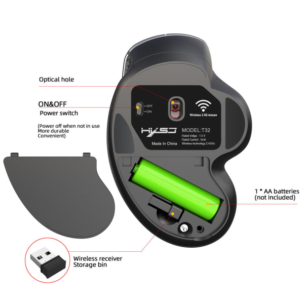 Vertikal trådlös mus, 2.4G kontor spel ergonomisk mus fe