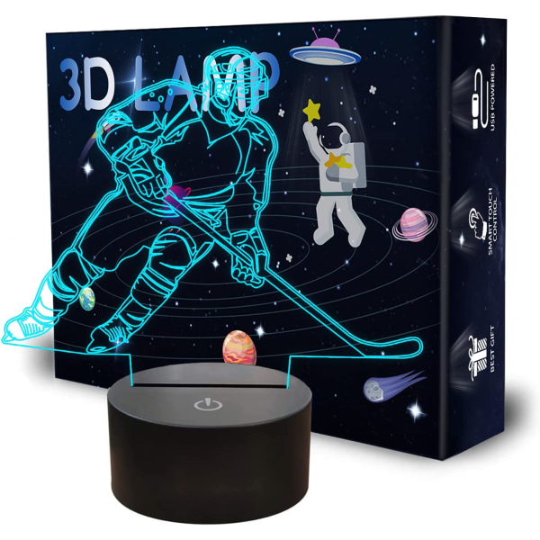 Hockey Player 3D-lampa nattljus för pojkar, Owlbbabies 3D L
