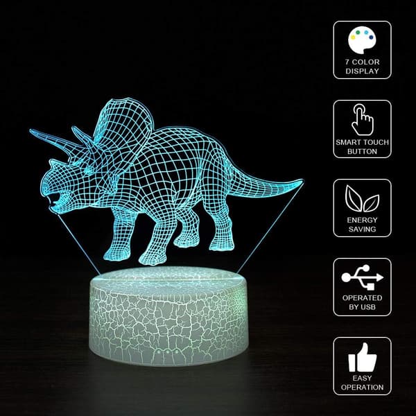 3D Illusion Natlampe Skrivebordslampe, 7 Farver Auto Gradvis Cha