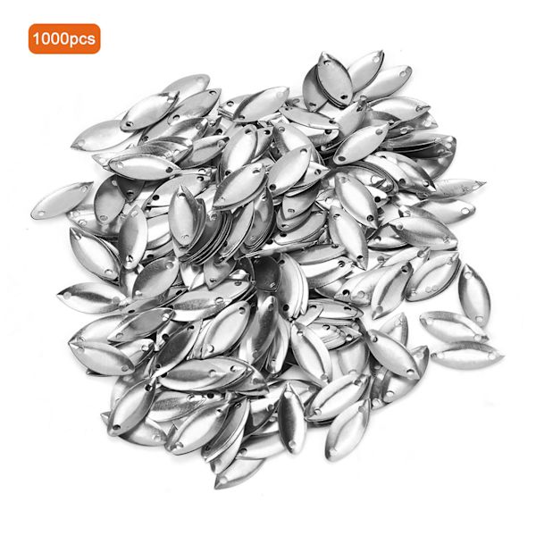 1000 st mässings dubbla hål bete form paljetter bröllop kläder tillbehör (Silver 7x15mm)