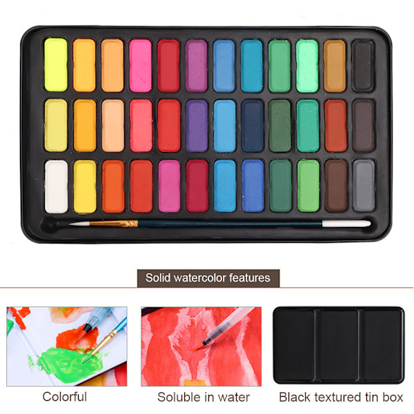 36 farver fast vandfarve pigment tegne maling kunst maleri værktøjssæt med jernkasse