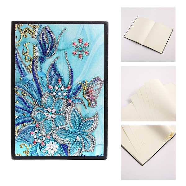 5D Diamantmaleri Notebook Broderi Dagbog Bog 50 Sider Sommerfugl & Blomstermønster DIY Diamantkunst Gaver