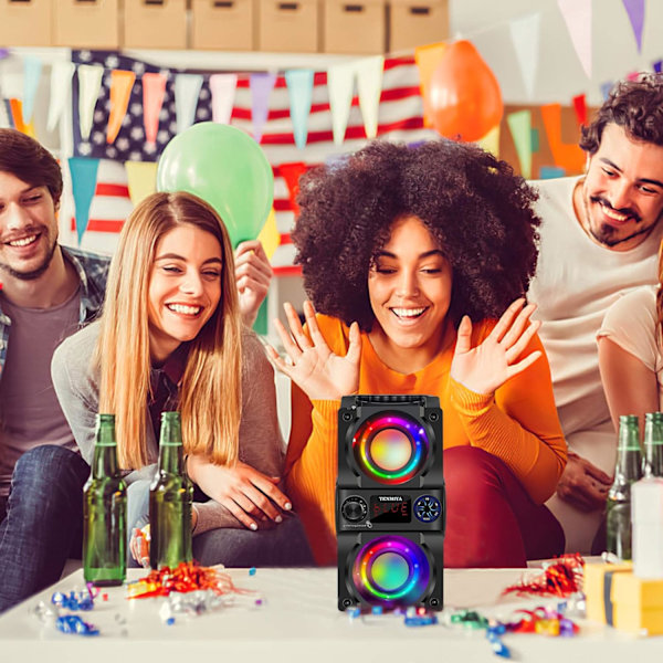 Bluetooth-högtalare, 40W (60W Peak) Bärbar Trådlös Högtalare med Färgglada Ljus, Dubbel Subwoofer Tung Bas, FM-radio, MP3-spelare