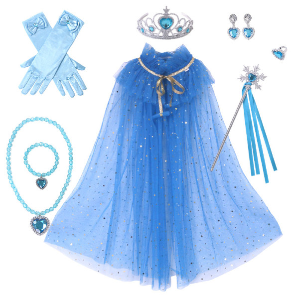 Prinsesse Tulle Kappe med Krone Halskjede Armbånd Tryllestav Prinsesse Kle Deg Ut Klær for Små Jenter Småbarn Blue B S(65CM)