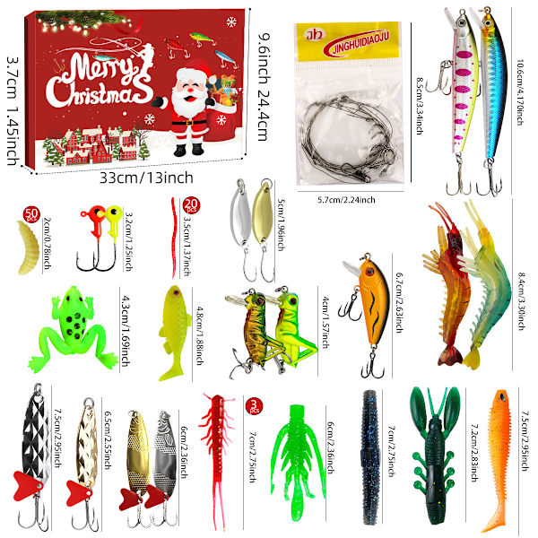 2024 Ny Fiske-Adventskalender, 24 Dagars Julnedräkning med Fiskebeten Set för Fiske Vuxna Män Tonårspojkar Present till Män B