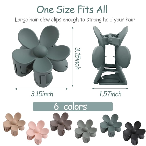 6PCS Blomsterhårklemmer, Matte Klokkeklemmer for Kvinner, Blomsterklemmer for Tykt Tynt Hår, Store Hårklokkeklemmer for Jenter Green
