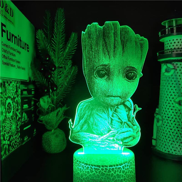 Guardians of The Galaxy Groot lampa 3D Illusion nattlampa, fjärrkontroll bordslampa, USB-laddare belysning heminredning för barn, födelsedagspresent