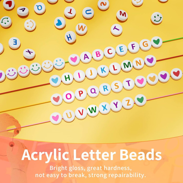 1400 st bokstavspärlor för vänskapsarmband smyckestillverkningssats, 28 mönstertyper av alfabetspärlor, olika färgglada preppy pärlor för tonåringar Multicolor Letter White Bead