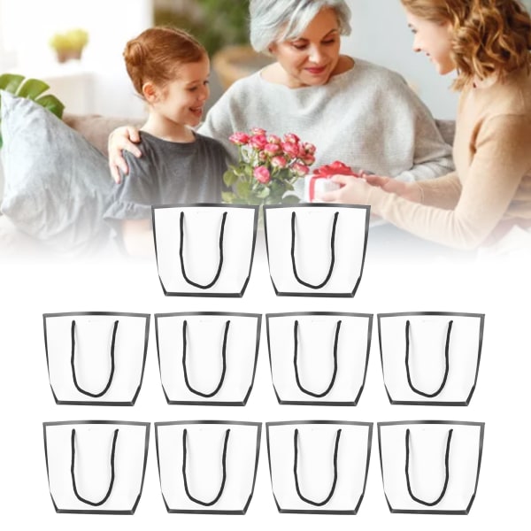 10 stk gaveposer, stilige og elegante sorte kanter på hvite, robuste, gjenbrukbare gaveposer med tråder og bånd til familie og kontor