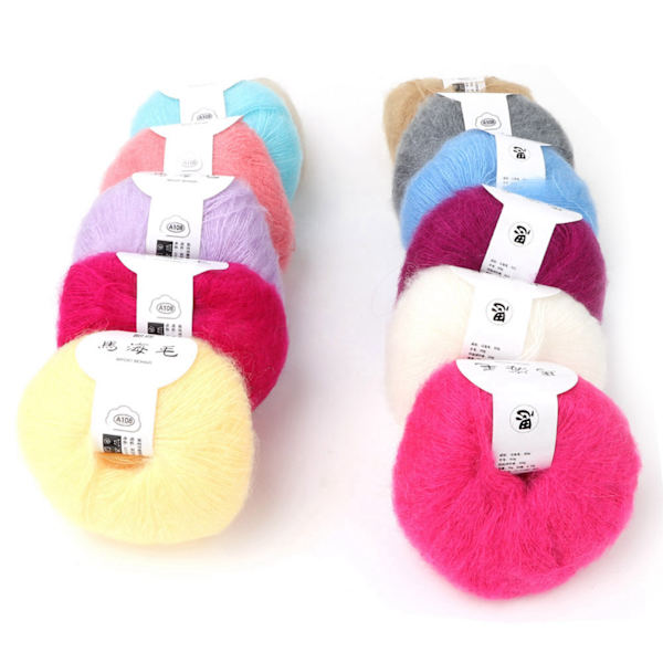 Populär mjuk mohair pashm stickad angora lång ullgarn varm (12 färger i en uppsättning)