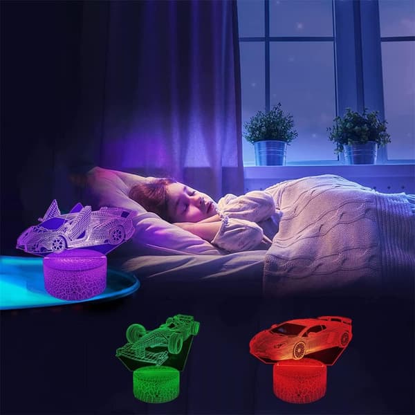 3D Nattlys Racingbil (3 mønstre), Optisk Illusjon LED La
