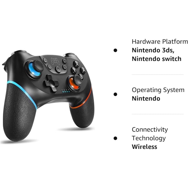 Switch Controller, Trådløs Pro Controller til Switch/Switch Lite/Switch OLED, Switch Fjernbetjening Gamepad med Joystick, Justerbar Turbo Vibration, Ergon