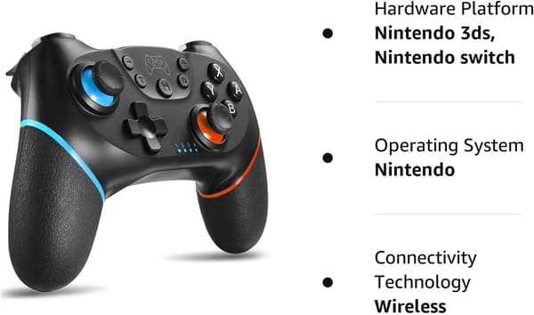 Switch-kontroller, trådlös Pro-kontroller för Switch/Switch Lite/Switch OLED, Switch fjärrkontroll Gamepad med joystick, justerbar Turbo-vibration, Ergon